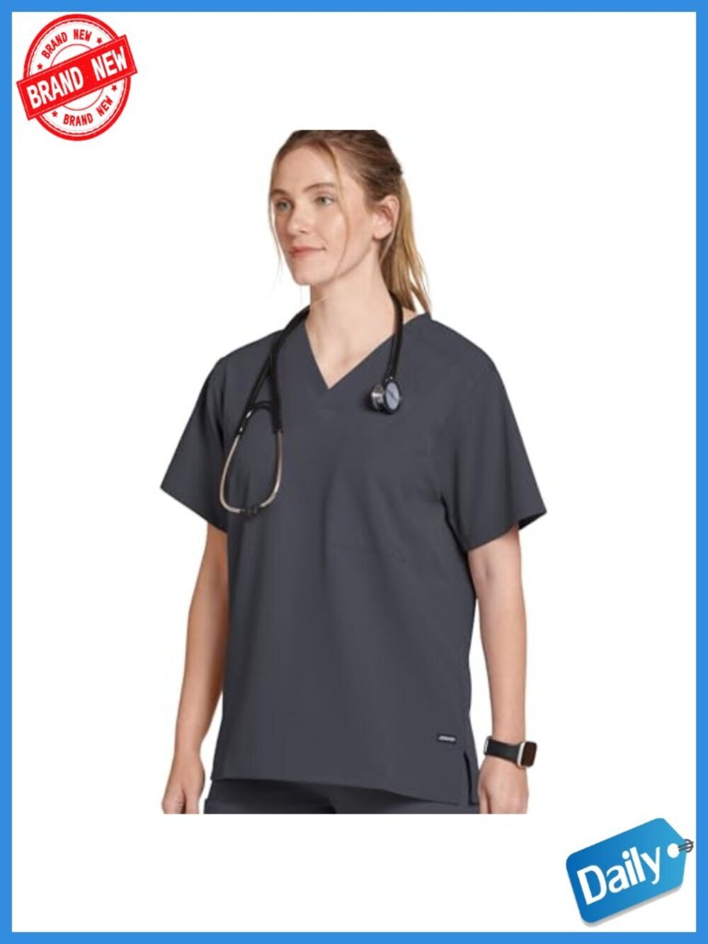 Jockey Unisex Scrub Top, Stretch Knit, One Chest Pocket, V-Neck, Long Sleeve